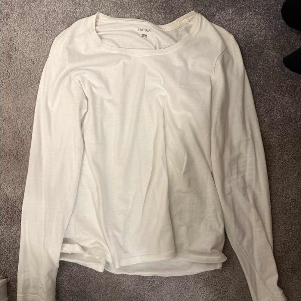 Hanes Women's Cream Long Sleeve Tee